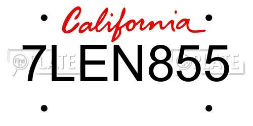 7LEN855 California License Plate