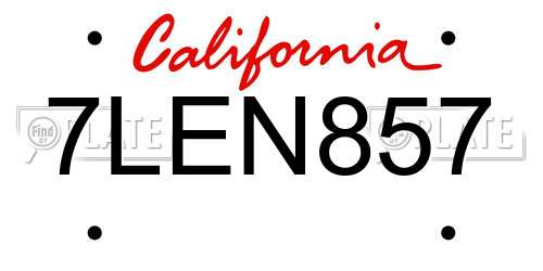 7LEN857 California License Plate