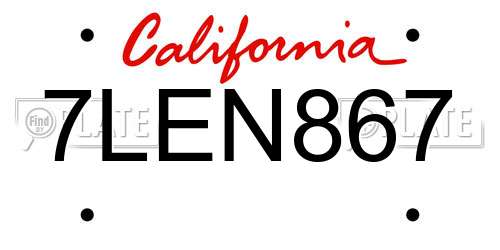 7LEN867 California License Plate