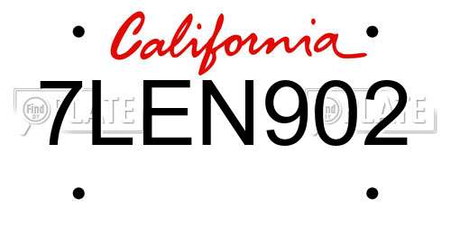 7LEN902 California License Plate