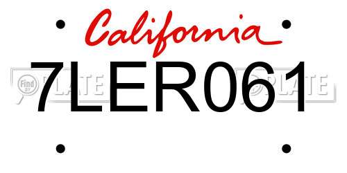 7LER061 California License Plate