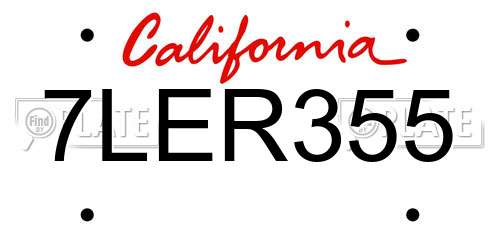 7LER355 California License Plate