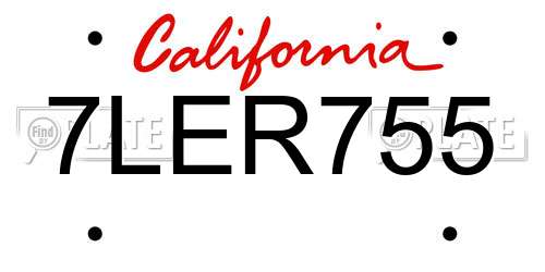 7LER755 California License Plate
