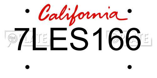 7LES166 California License Plate