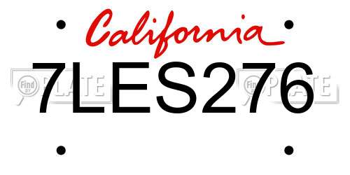 7LES276 California License Plate