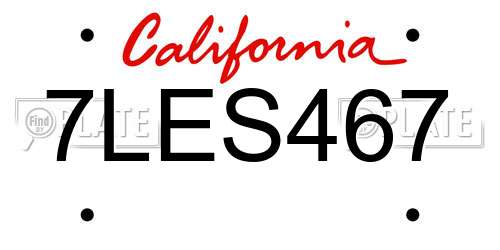 7LES467 California License Plate