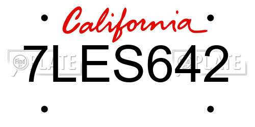 7LES642 California License Plate