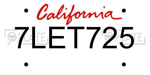 7LET725 California License Plate