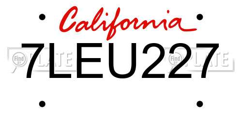 7LEU227 California License Plate