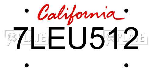 7LEU512 California License Plate