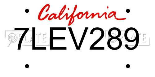 7LEV289 California License Plate