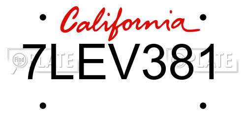 7LEV381 California License Plate