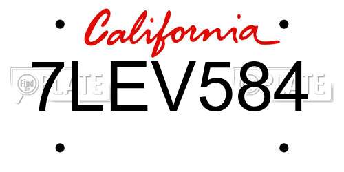 7LEV584 California License Plate