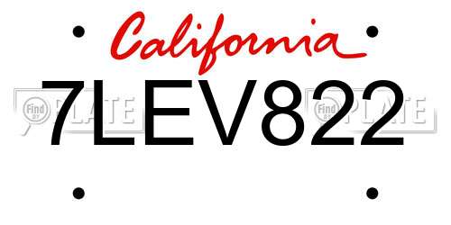7LEV822 California License Plate