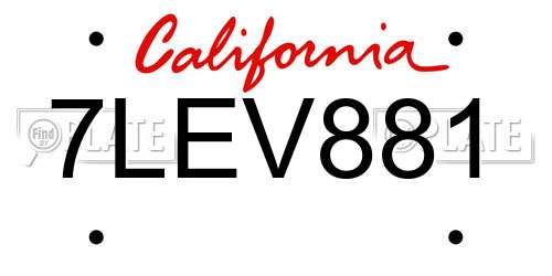 7LEV881 California License Plate