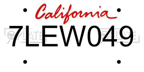 7LEW049 California License Plate