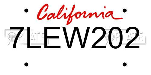 7LEW202 California License Plate