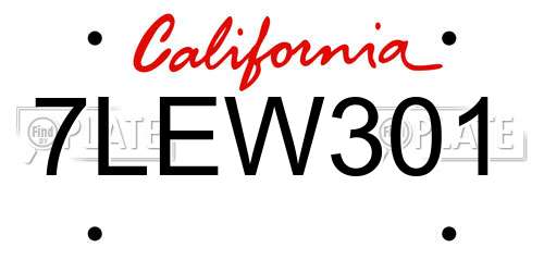 7LEW301 California License Plate