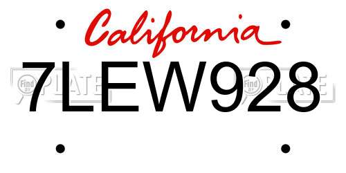 7LEW928 California License Plate