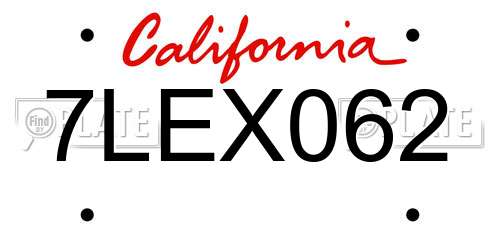7LEX062 California License Plate