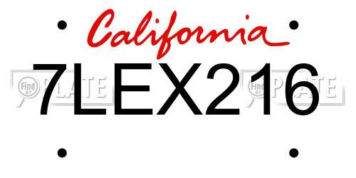 7LEX216 California License Plate