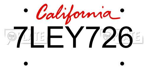 7LEY726 California License Plate