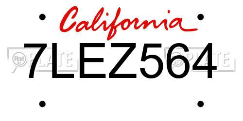 7LEZ564 California License Plate