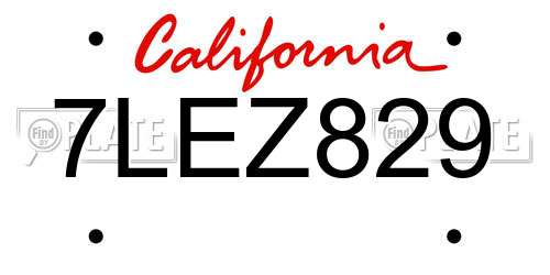 7LEZ829 California License Plate