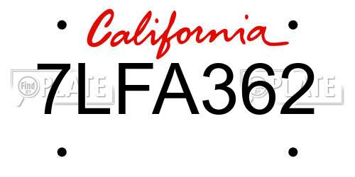 7LFA362 California License Plate