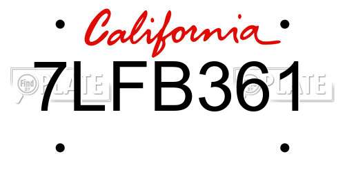 7LFB361 California License Plate