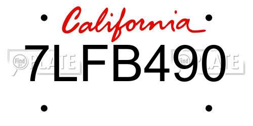 7LFB490 California License Plate