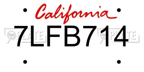 7LFB714 California License Plate