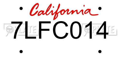 7LFC014 California License Plate