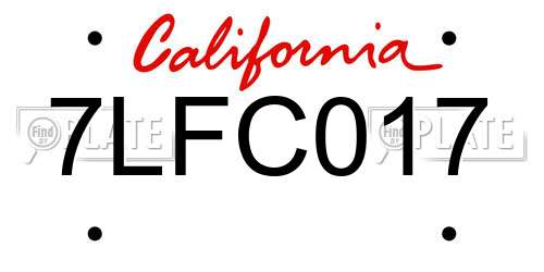 7LFC017 California License Plate