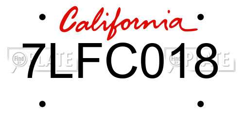 7LFC018 California License Plate