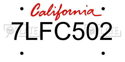 7LFC502 California License Plate