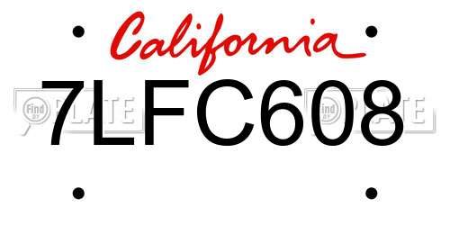 7LFC608 California License Plate
