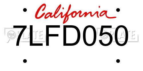 7LFD050 California License Plate