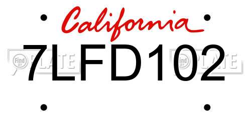 7LFD102 California License Plate