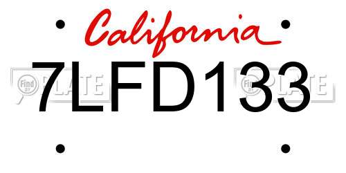 7LFD133 California License Plate