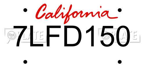 7LFD150 California License Plate