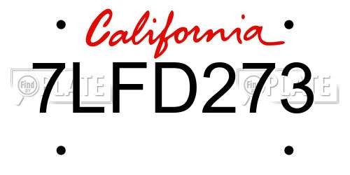 7LFD273 California License Plate