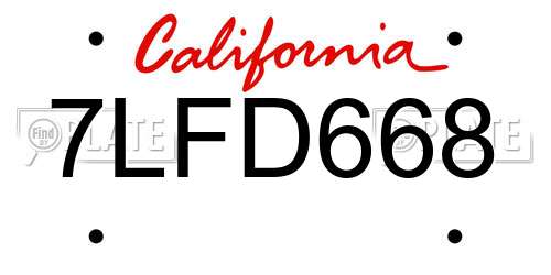 7LFD668 California License Plate