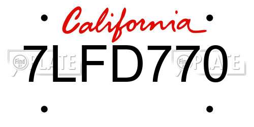 7LFD770 California License Plate