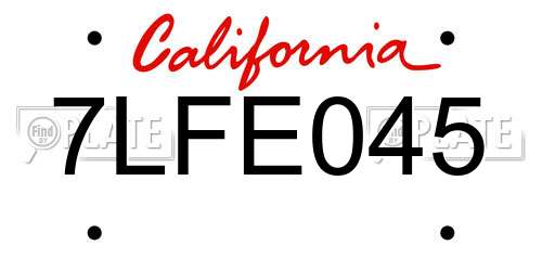 7LFE045 California License Plate
