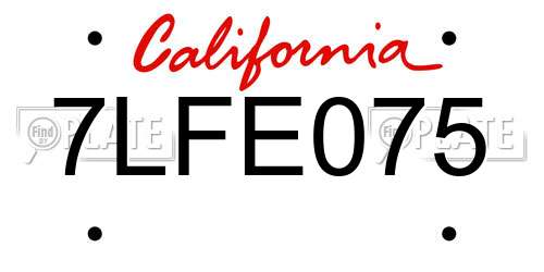 7LFE075 California License Plate