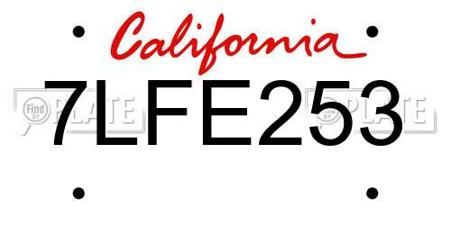 7LFE253 California License Plate