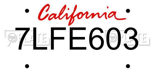 7LFE603 California License Plate