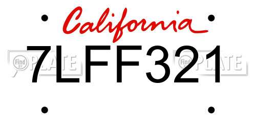 7LFF321 California License Plate