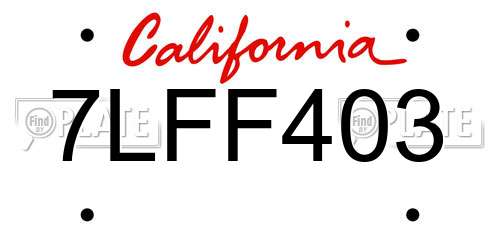 7LFF403 California License Plate